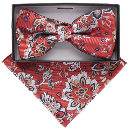 Floral Design Bow Tie & Pocket Square in a Box by Vittorio Farina (BH - D - 21080) for Independent Retail Stores by Dubal Brothers