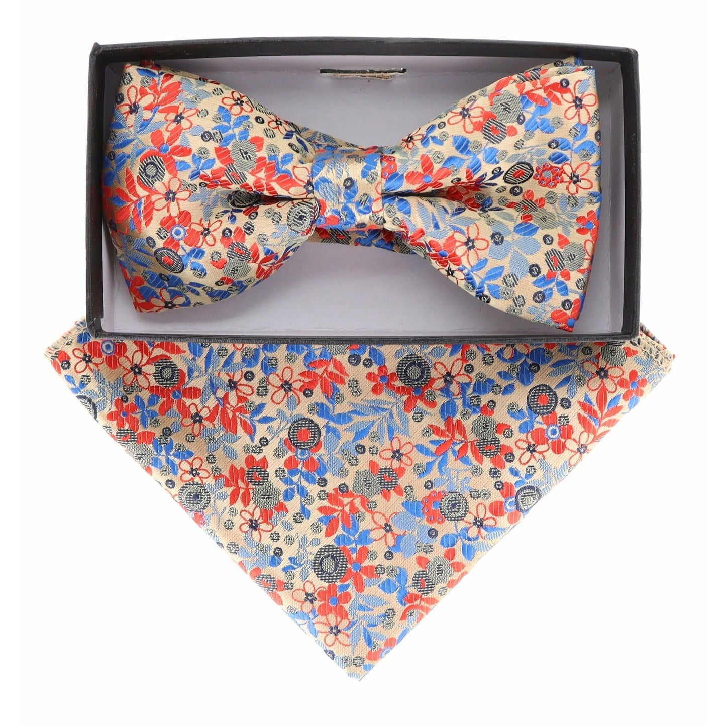 Floral Design Bow Tie & Pocket Square in a Box by Vittorio Farina (BH - D - 21142) for Independent Retail Stores by Dubal Brothers