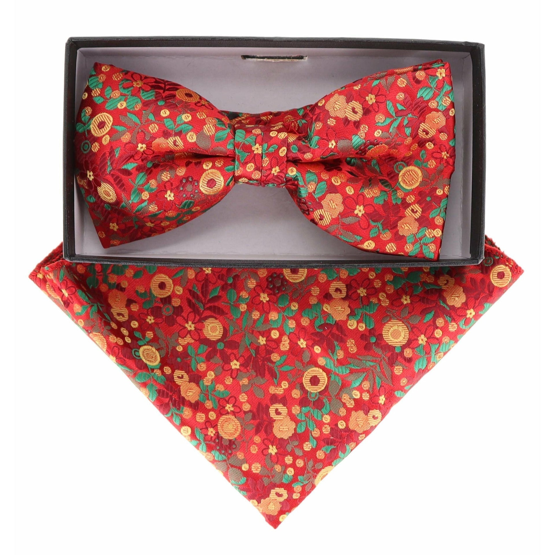Floral Design Bow Tie & Pocket Square in a Box by Vittorio Farina (BH - D - 21143) for Independent Retail Stores by Dubal Brothers