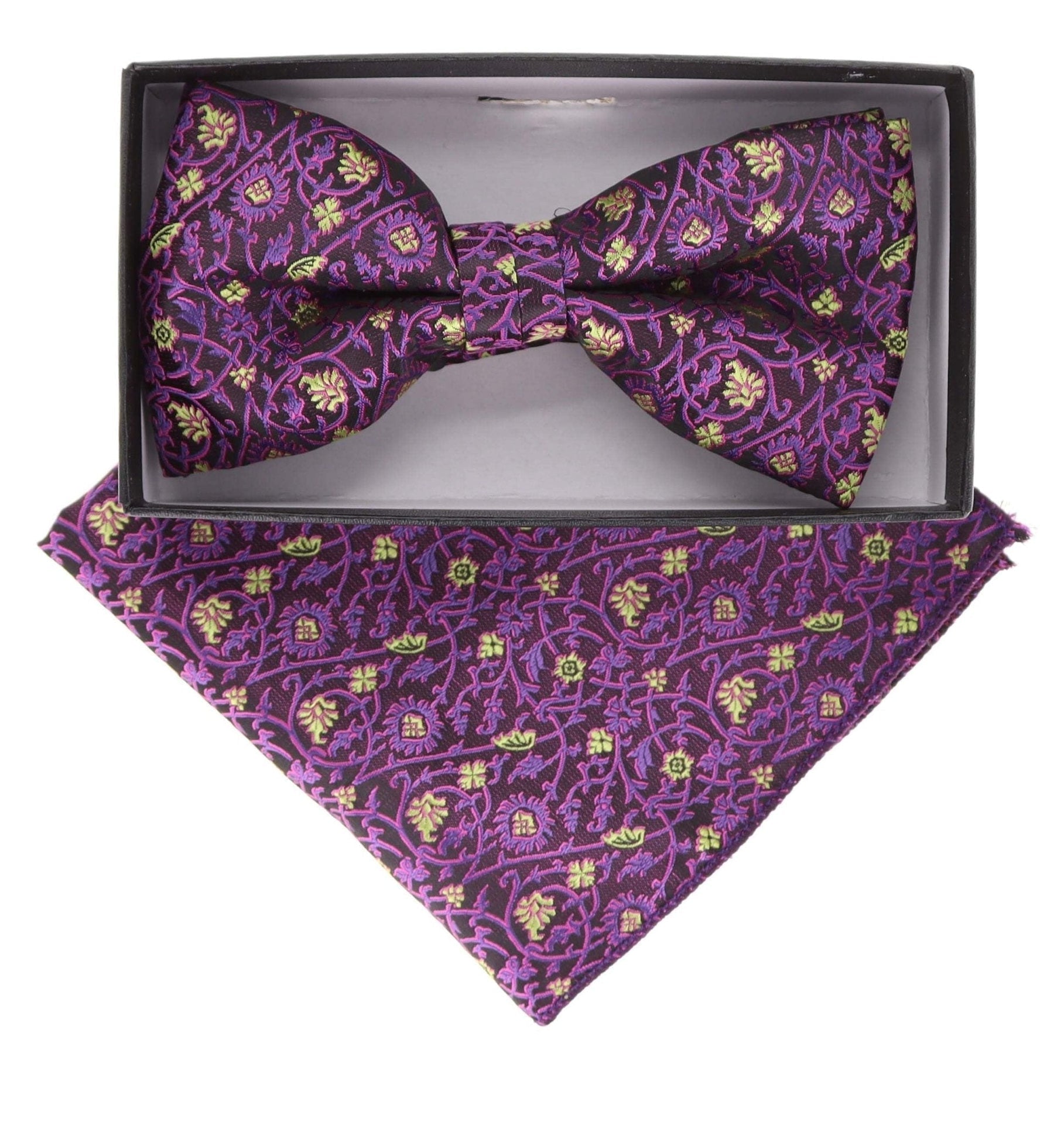 Floral Design Bow Tie & Pocket Square in a Box by Vittorio Farina (BH - D - 21148) for Independent Retail Stores by Dubal Brothers