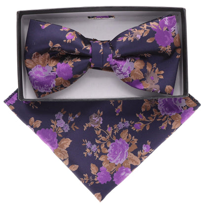 Floral Design Bow Tie & Pocket Square in a Box by Vittorio Farina (BH - D - 5216) for Independent Retail Stores by Dubal Brothers