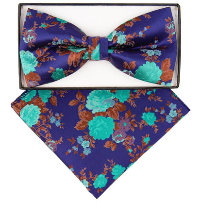 Floral Design Bow Tie & Pocket Square in a Box by Vittorio Farina (BH - D - 5216) for Independent Retail Stores by Dubal Brothers