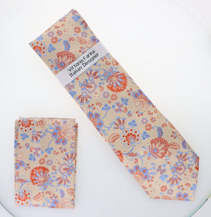 Floral Design Necktie & Pocket Square by Vittorio Farina (NH - D - 1319) for Independent Retail Stores by Dubal Brothers