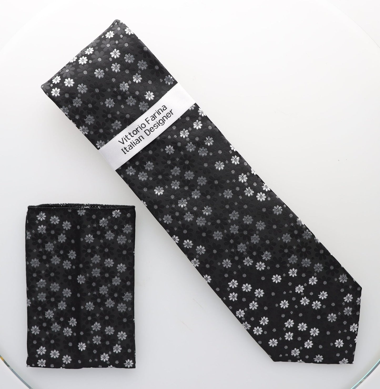 Floral Design Necktie & Pocket Square by Vittorio Farina (NH - D - 1319) for Independent Retail Stores by Dubal Brothers