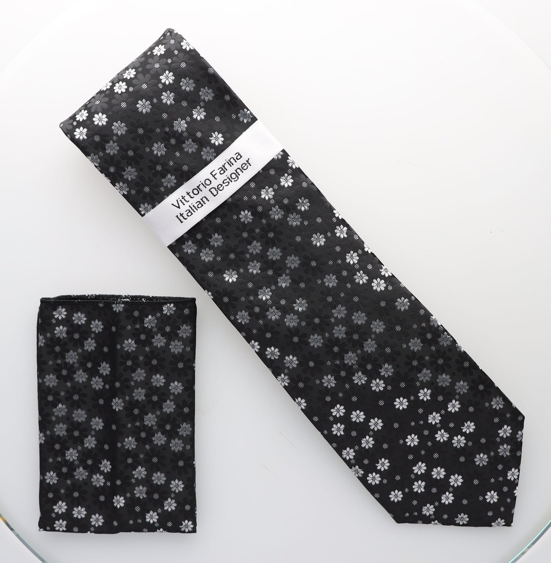 Floral Design Necktie & Pocket Square by Vittorio Farina (NH - D - 1319) for Independent Retail Stores by Dubal Brothers