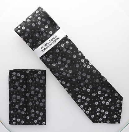 Floral Design Necktie & Pocket Square by Vittorio Farina (NH - D - 1319) for Independent Retail Stores by Dubal Brothers