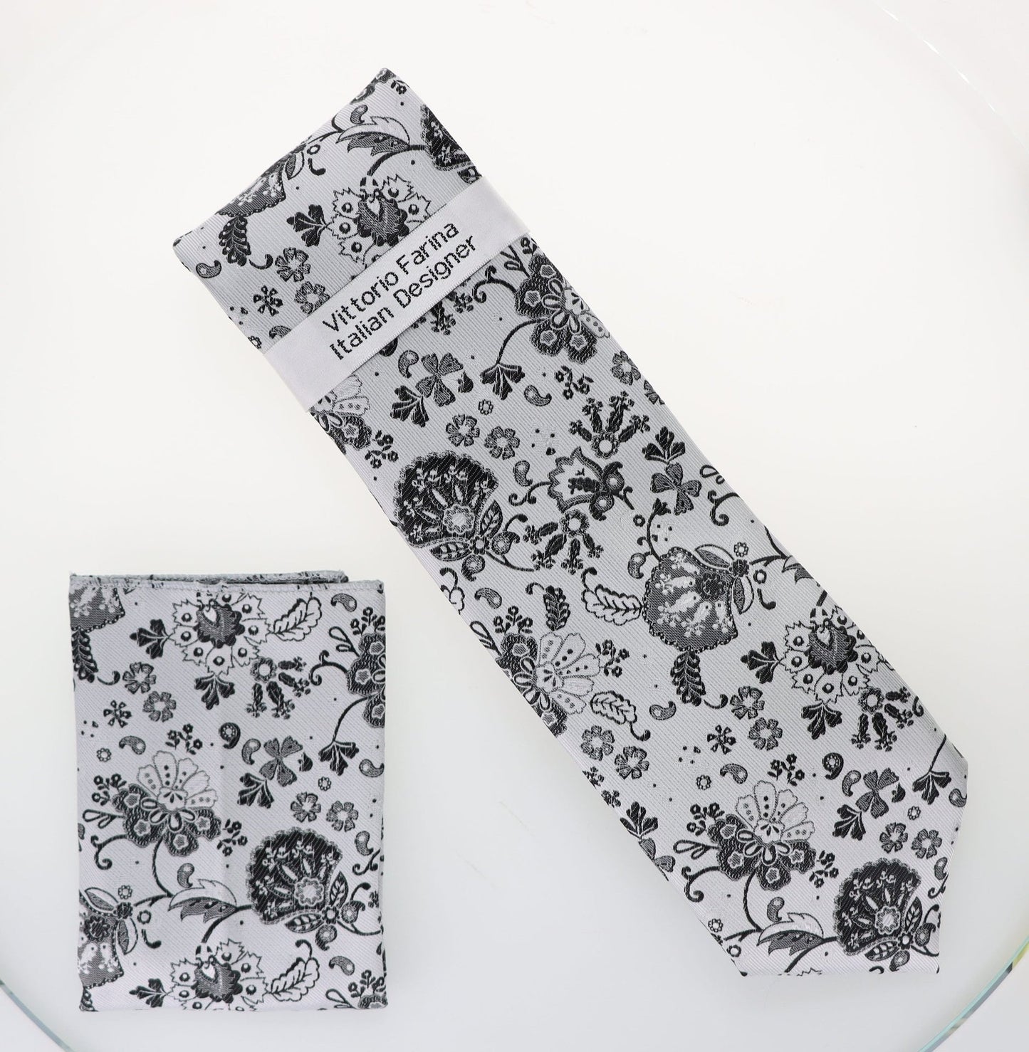 Floral Design Necktie & Pocket Square by Vittorio Farina (NH - D - 1319) for Independent Retail Stores by Dubal Brothers