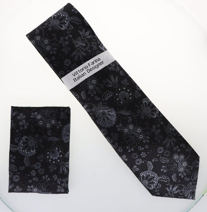 Floral Design Necktie & Pocket Square by Vittorio Farina (NH - D - 1319) for Independent Retail Stores by Dubal Brothers
