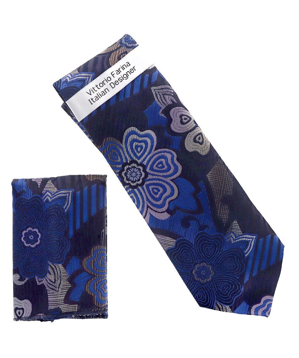 Floral Design Necktie & Pocket Square by Vittorio Farina (NH-D-1362) for Independent Retail Stores by Dubal Brothers