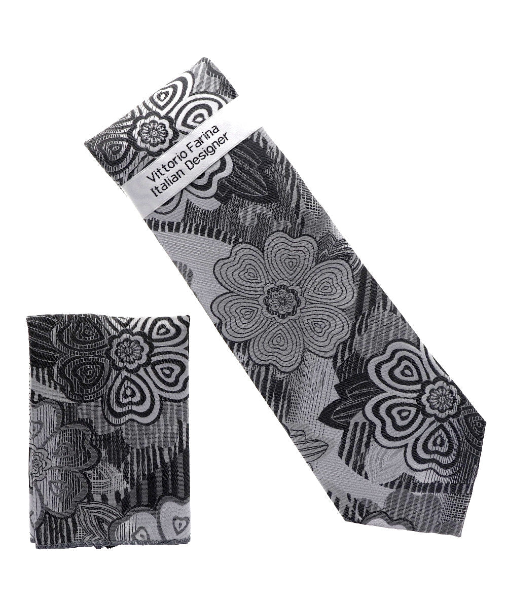 Floral Design Necktie & Pocket Square by Vittorio Farina (NH-D-1362) for Independent Retail Stores by Dubal Brothers