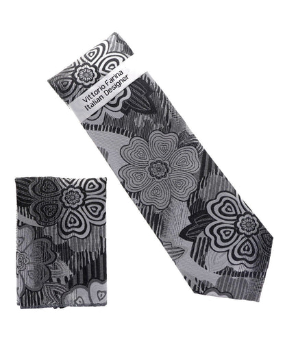 Floral Design Necktie & Pocket Square by Vittorio Farina (NH-D-1362) for Independent Retail Stores by Dubal Brothers