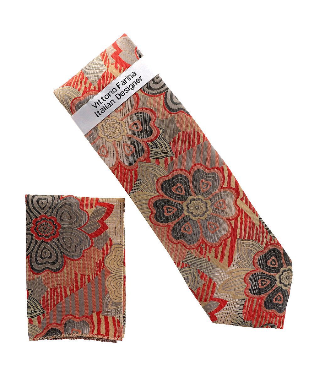 Floral Design Necktie & Pocket Square by Vittorio Farina (NH-D-1362) for Independent Retail Stores by Dubal Brothers