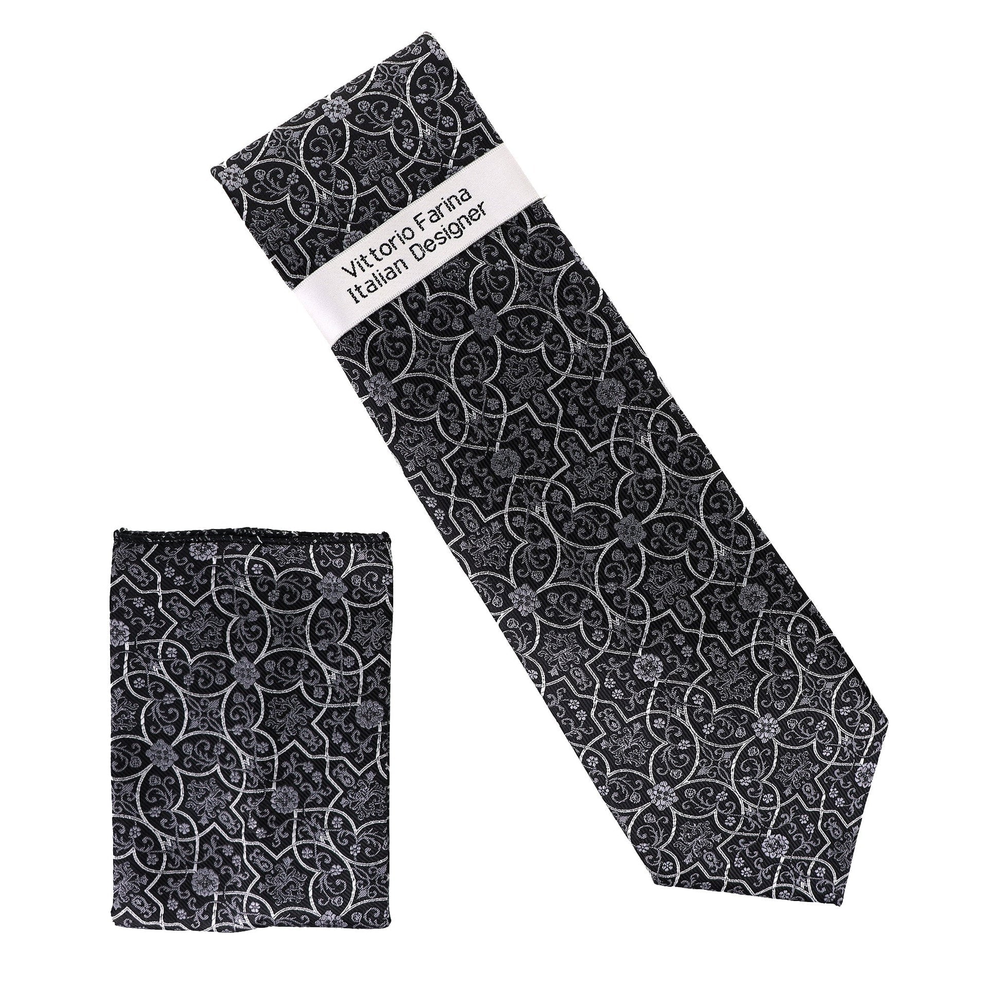 Floral Design Necktie & Pocket Square by Vittorio Farina (NH - D - 1362) for Independent Retail Stores by Dubal Brothers