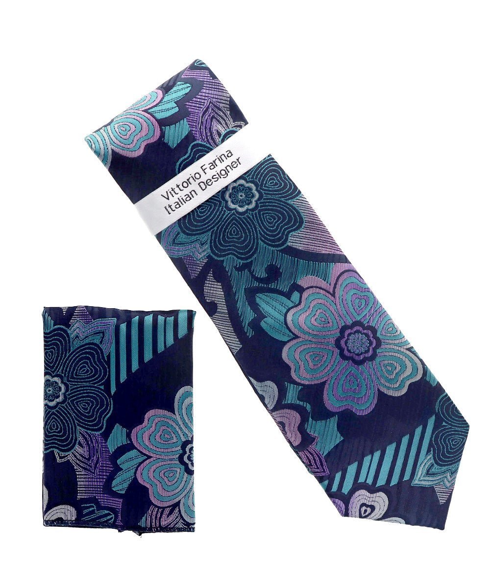Floral Design Necktie & Pocket Square by Vittorio Farina (NH-D_1477) for Independent Retail Stores by Dubal Brothers