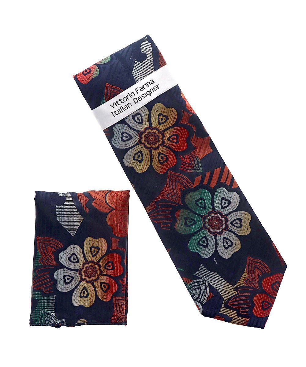 Floral Design Necktie & Pocket Square by Vittorio Farina (NH-D_1479) for Independent Retail Stores by Dubal Brothers