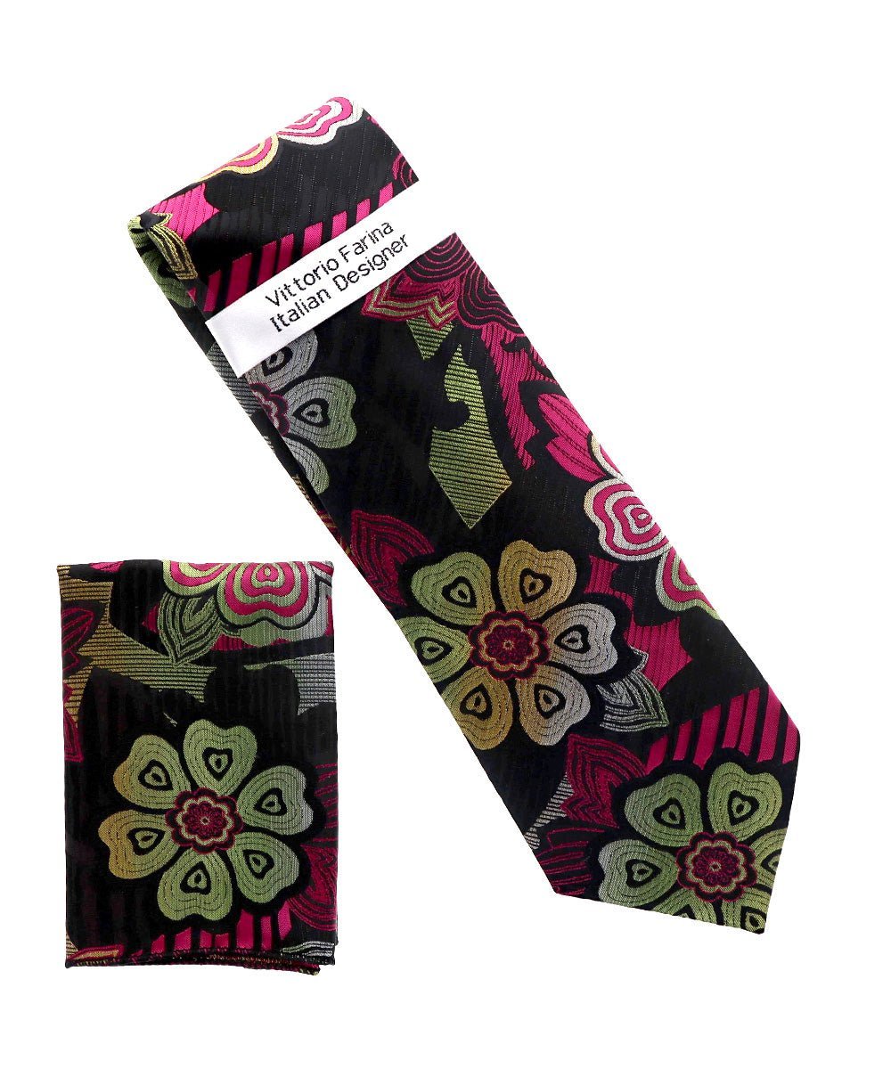 Floral Design Necktie & Pocket Square by Vittorio Farina (NH-D_1481) for Independent Retail Stores by Dubal Brothers
