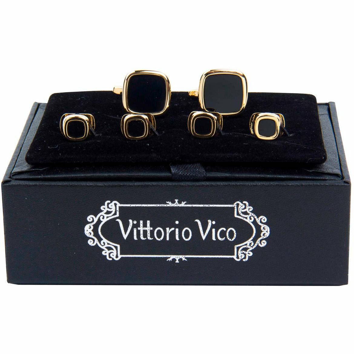 Fancy Cufflinks & Stud Set with Gold Setting in a Box by Vittorio Vico
