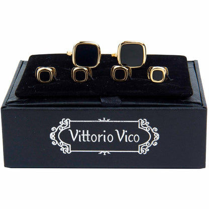 Fancy Cufflinks & Stud Set with Gold Setting in a Box by Vittorio Vico