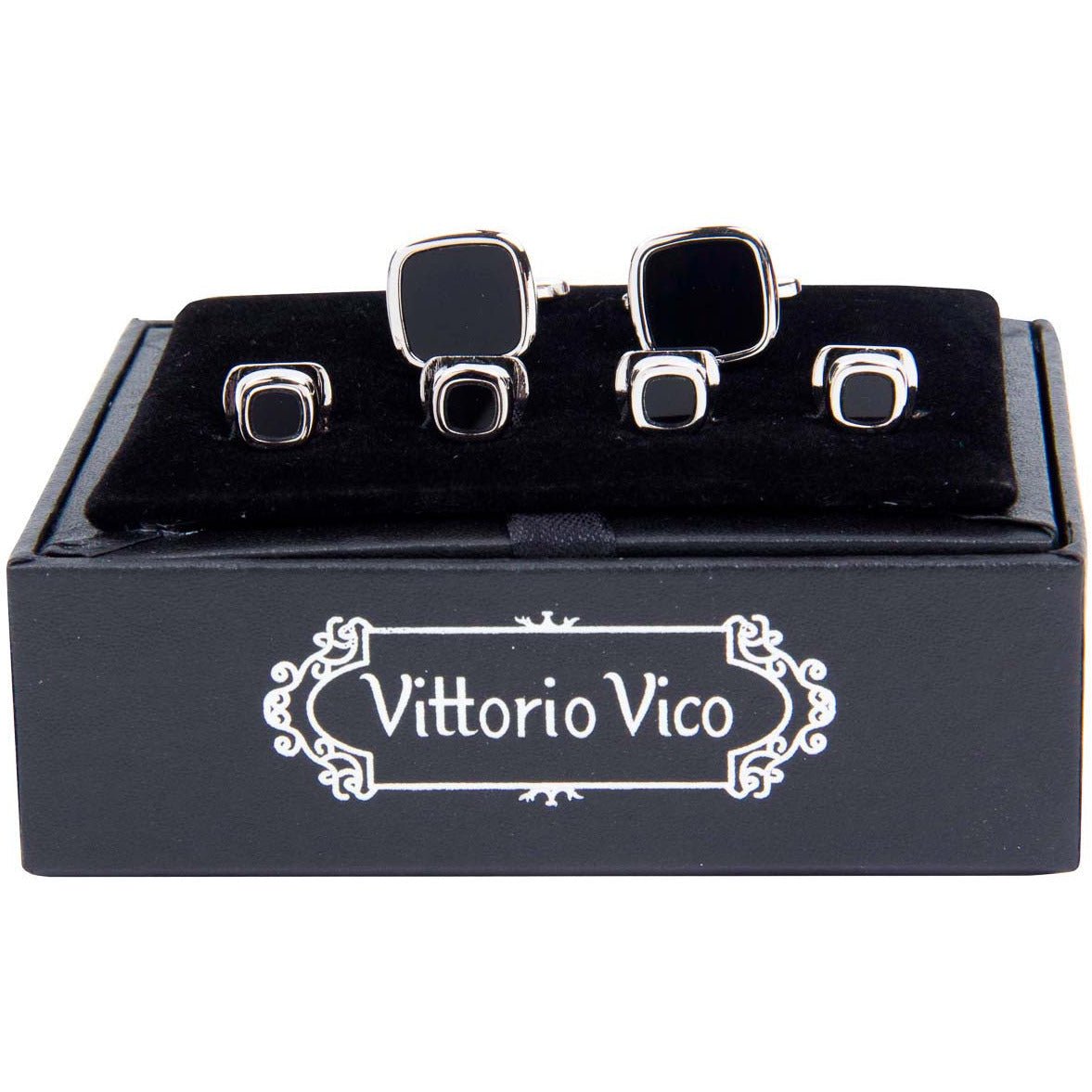 Fancy Cufflinks & Stud Set with Silver Setting in a Box by Vittorio Vico