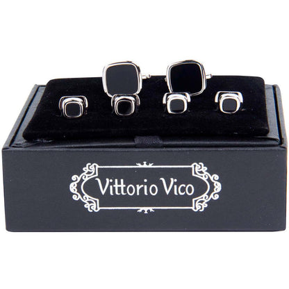 Fancy Cufflinks & Stud Set with Silver Setting in a Box by Vittorio Vico