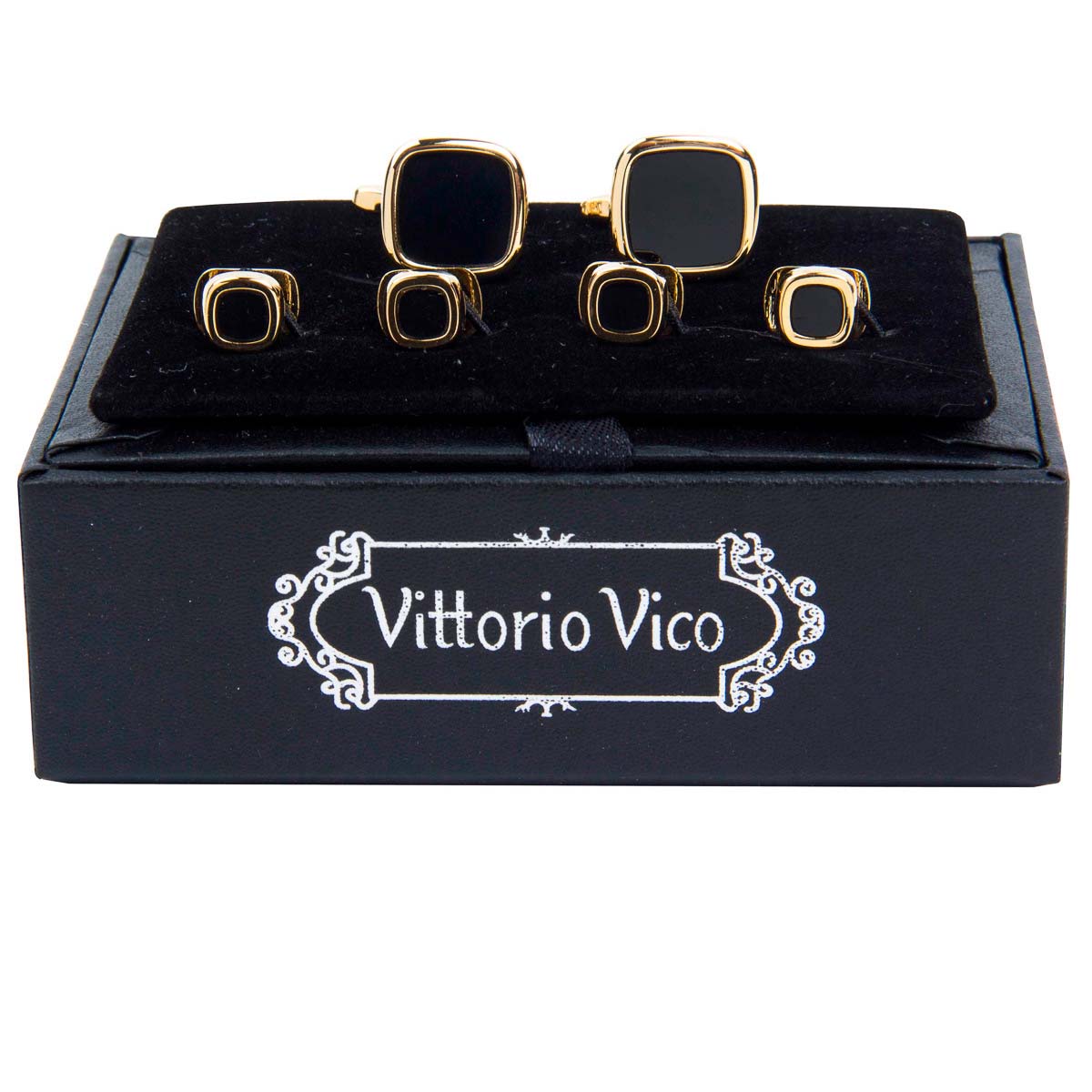 Fancy Cufflinks & Stud Set with Gold Setting in a Box by Vittorio Vico