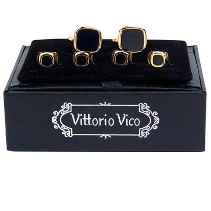 Fancy Cufflinks & Stud Set with Gold Setting in a Box by Vittorio Vico