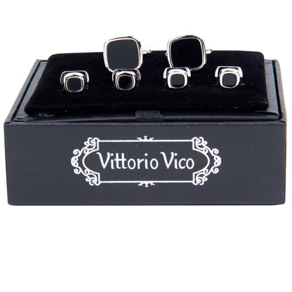 Fancy Cufflinks & Stud Set with Silver Setting in a Box by Vittorio Vico