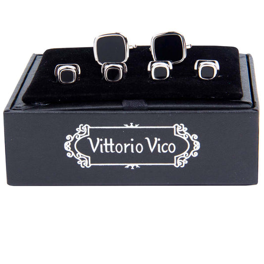 Fancy Cufflinks & Stud Set with Silver Setting in a Box by Vittorio Vico