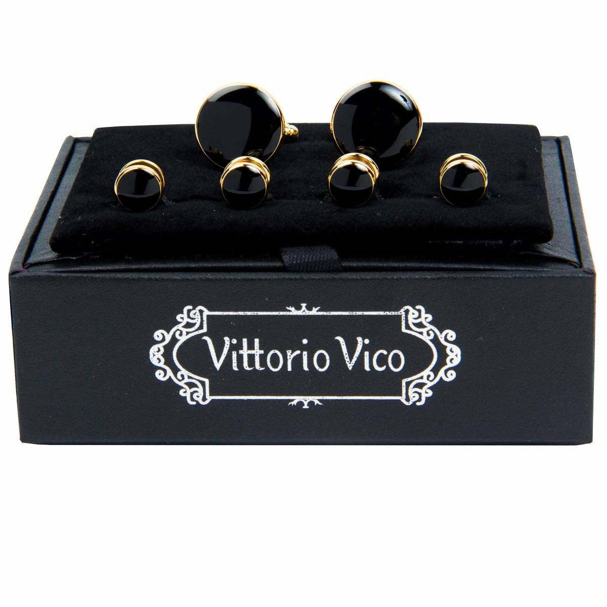 Fancy Cufflinks & Stud Set with Gold Setting in a Box by Vittorio Vico