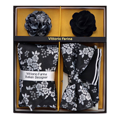 Vittorio Farina Men's Design Necktie, Bow Tie, Pocket Squares and Flower Lapel Pin in a Gift Box - GB - NHBL - D_21053 - Classy Cufflinks