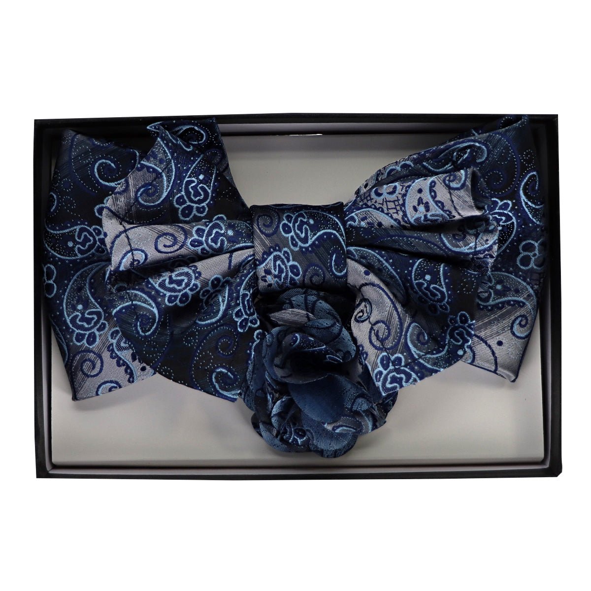 Vittorio Farina Men's Design XL Bow Tie, Pocket Square and Flower Lapel Pin in Gift Box - GB - XLBHL_2131 - Classy Cufflinks