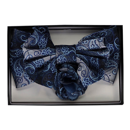 Vittorio Farina Men's Design XL Bow Tie, Pocket Square and Flower Lapel Pin in Gift Box - GB - XLBHL_2131 - Classy Cufflinks