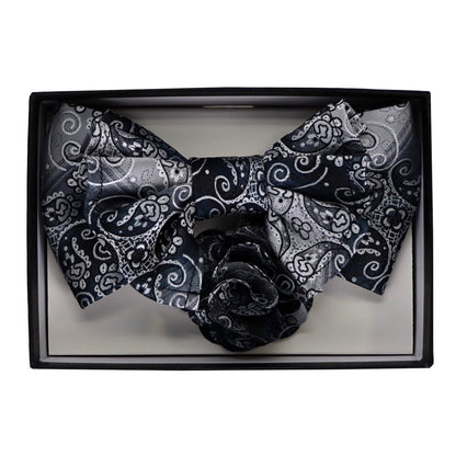 Vittorio Farina Men's Design XL Bow Tie, Pocket Square and Flower Lapel Pin in Gift Box - GB - XLBHL_2132 - Classy Cufflinks