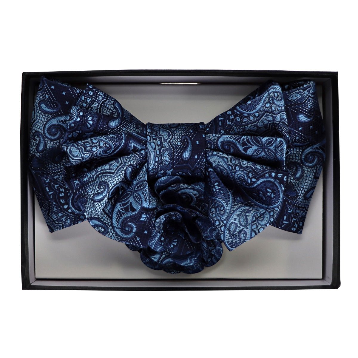 Vittorio Farina Men's Design XL Bow Tie, Pocket Square and Flower Lapel Pin in Gift Box - GB - XLBHL_2136 - Classy Cufflinks