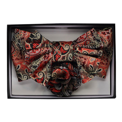 Vittorio Farina Men's Design XL Bow Tie, Pocket Square and Flower Lapel Pin in Gift Box - GB - XLBHL_2137 - Classy Cufflinks