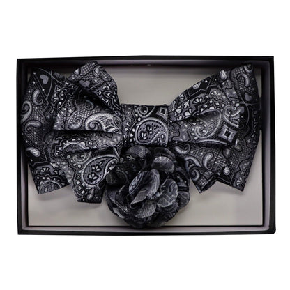 Vittorio Farina Men's Design XL Bow Tie, Pocket Square and Flower Lapel Pin in Gift Box - GB - XLBHL_2139 - Classy Cufflinks