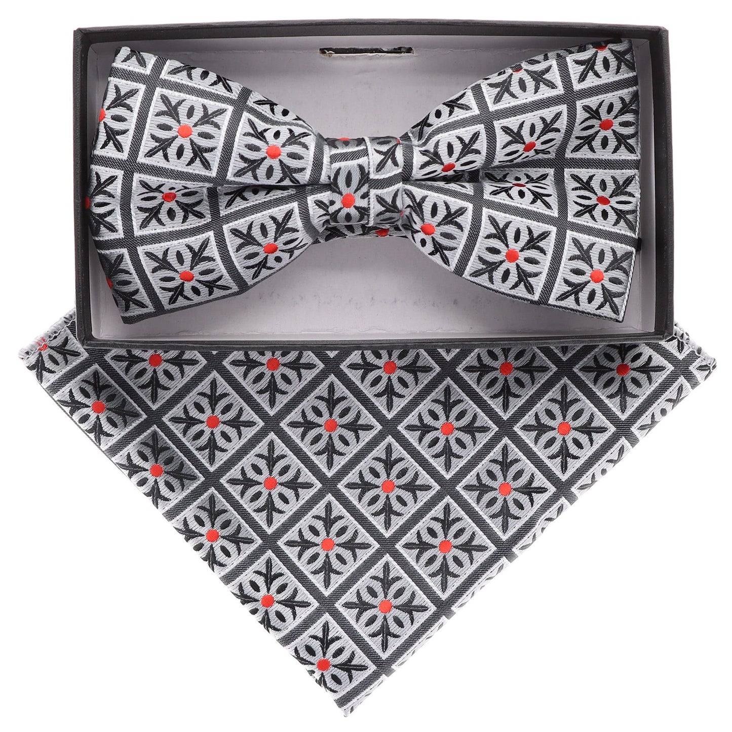 Geometric Design Bow Tie & Pocket Square in a Box by Vittorio Farina (BH - D - 21059) for Independent Retail Stores by Dubal Brothers