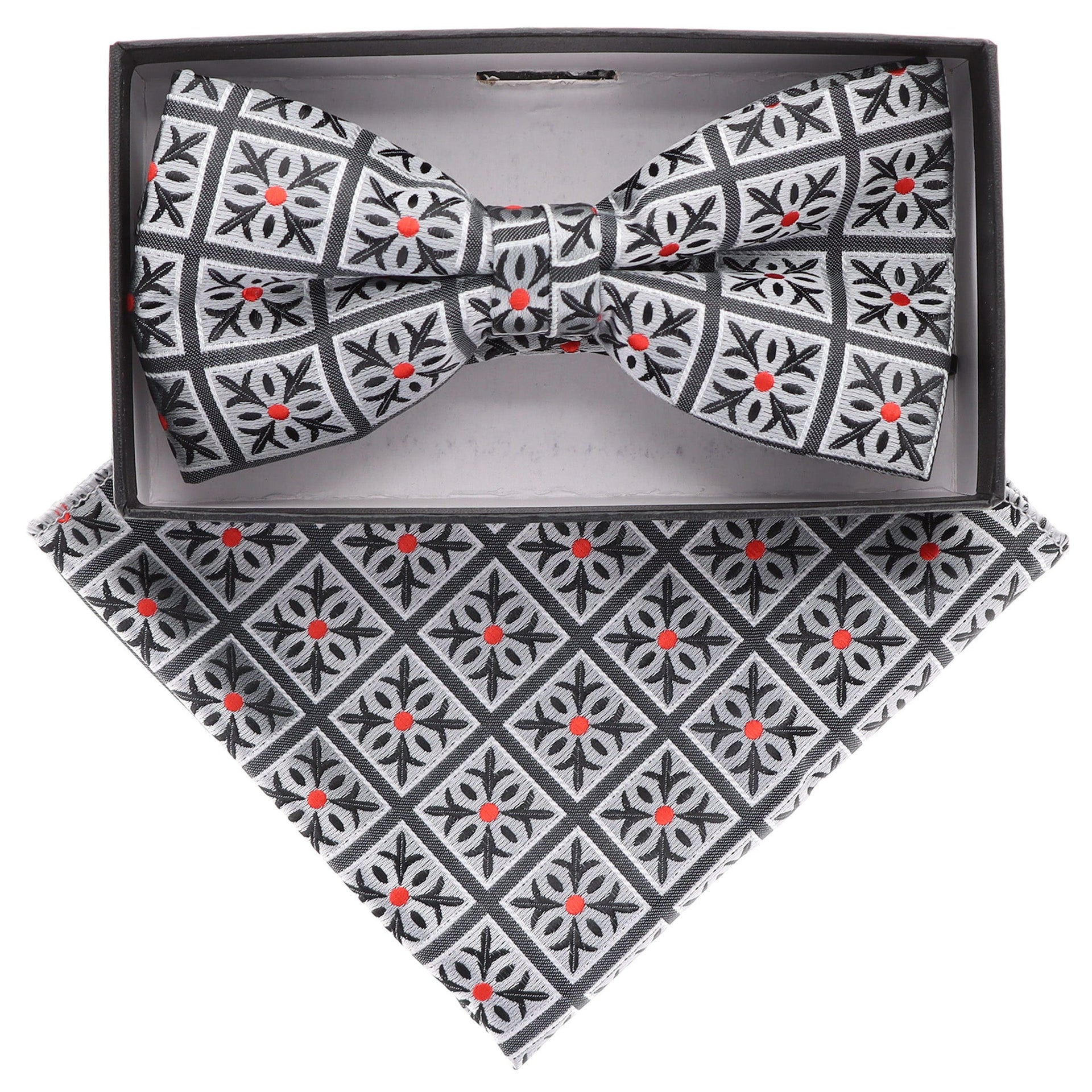Geometric Design Bow Tie & Pocket Square in a Box by Vittorio Farina (BH - D - 21059) for Independent Retail Stores by Dubal Brothers