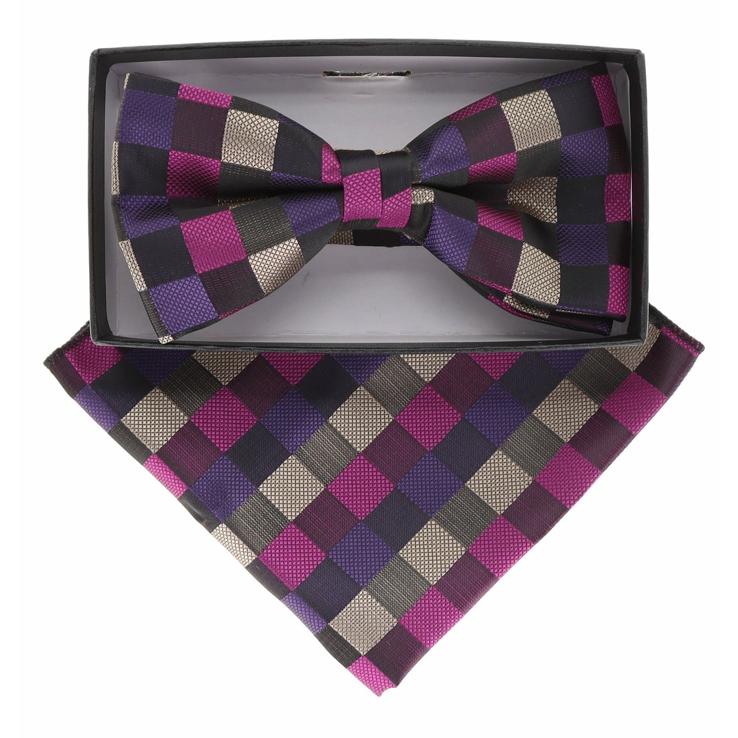 Geometric Design Bow Tie & Pocket Square in a Box by Vittorio Farina (BH-D-21070) for Independent Retail Stores by Dubal Brothers