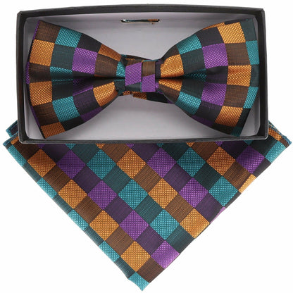 Geometric Design Bow Tie & Pocket Square in a Box by Vittorio Farina (BH - D - 21071) for Independent Retail Stores by Dubal Brothers