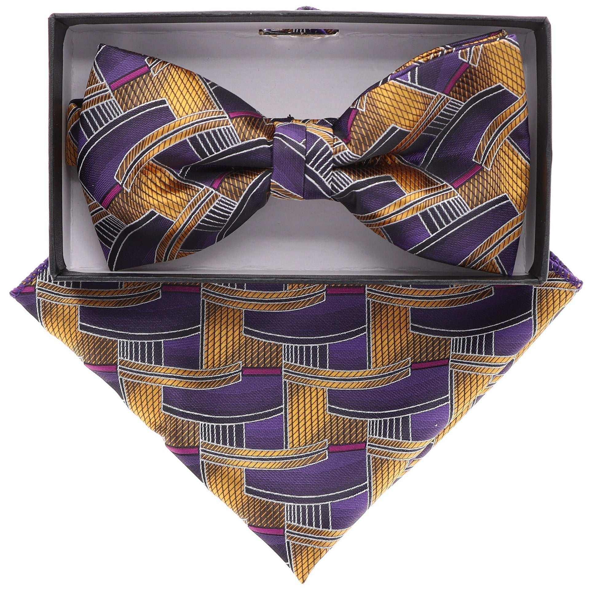 Geometric Design Bow Tie & Pocket Square in a Box by Vittorio Farina (BH - D - 21108) for Independent Retail Stores by Dubal Brothers