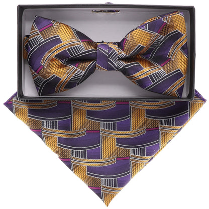 Geometric Design Bow Tie & Pocket Square in a Box by Vittorio Farina (BH-D-21108) for Independent Retail Stores by Dubal Brothers