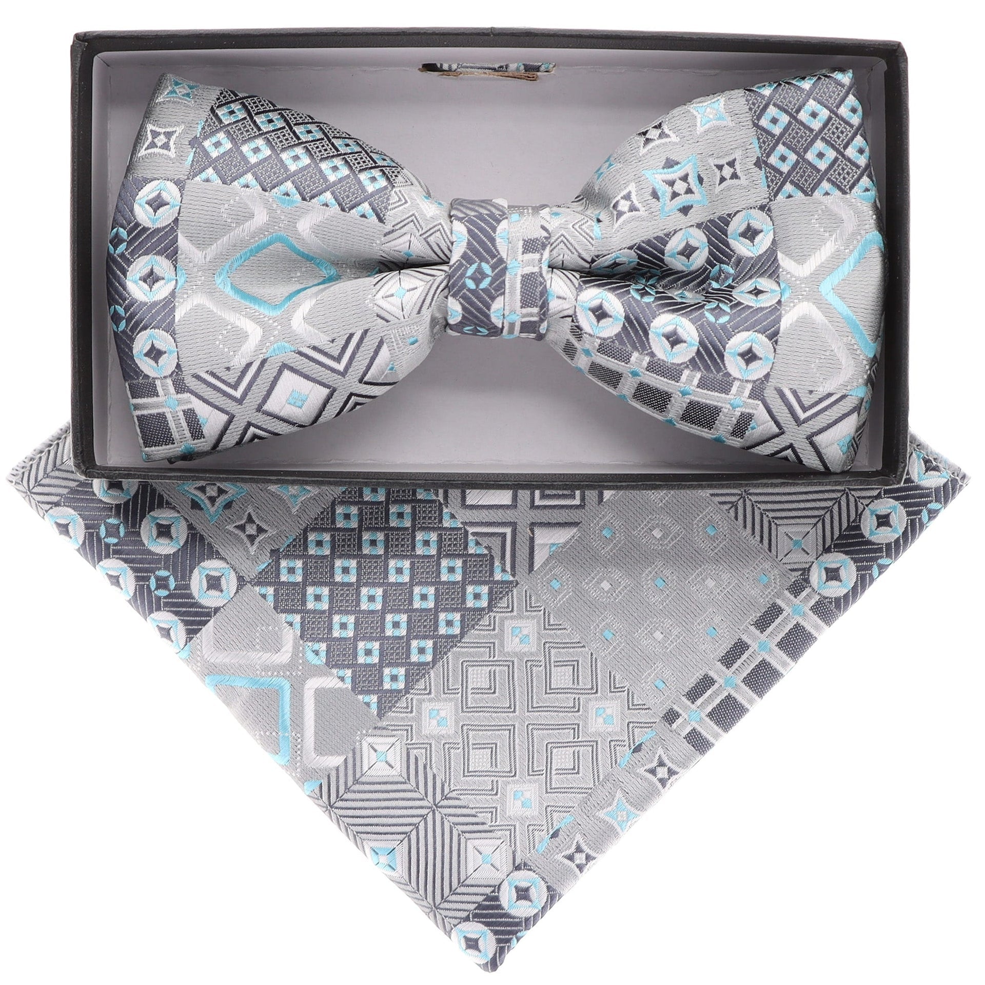 Geometric Design Bow Tie & Pocket Square in a Box by Vittorio Farina (BH-D-21161) for Independent Retail Stores by Dubal Brothers
