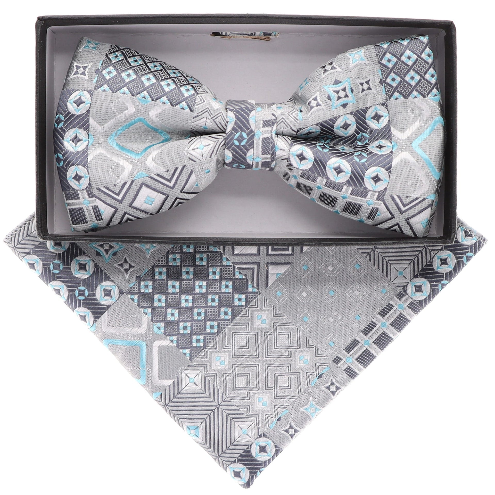 Geometric Design Bow Tie & Pocket Square in a Box by Vittorio Farina (BH - D - 21161) for Independent Retail Stores by Dubal Brothers