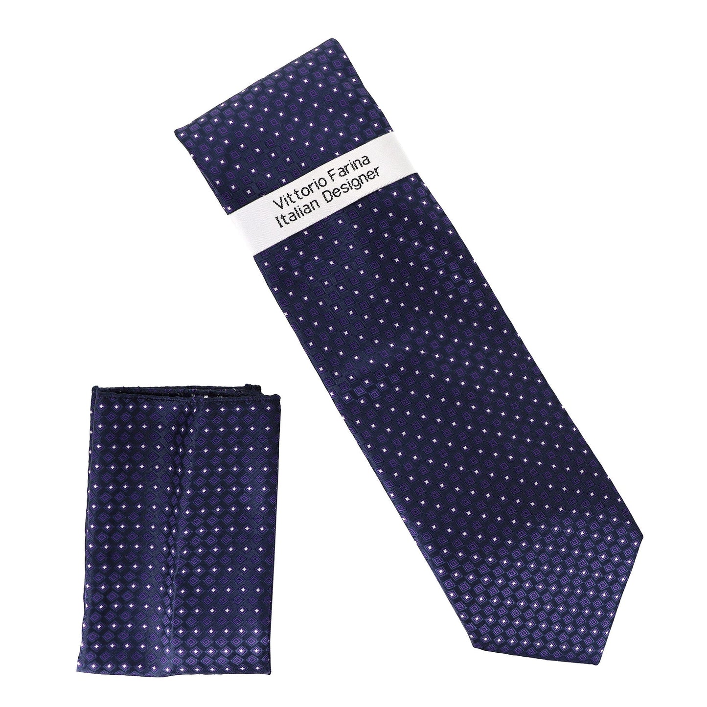 Geometric Designer Necktie & Pocket Square by Vittorio Farina (NH - D - 1256) for Independent Retail Stores by Dubal Brothers