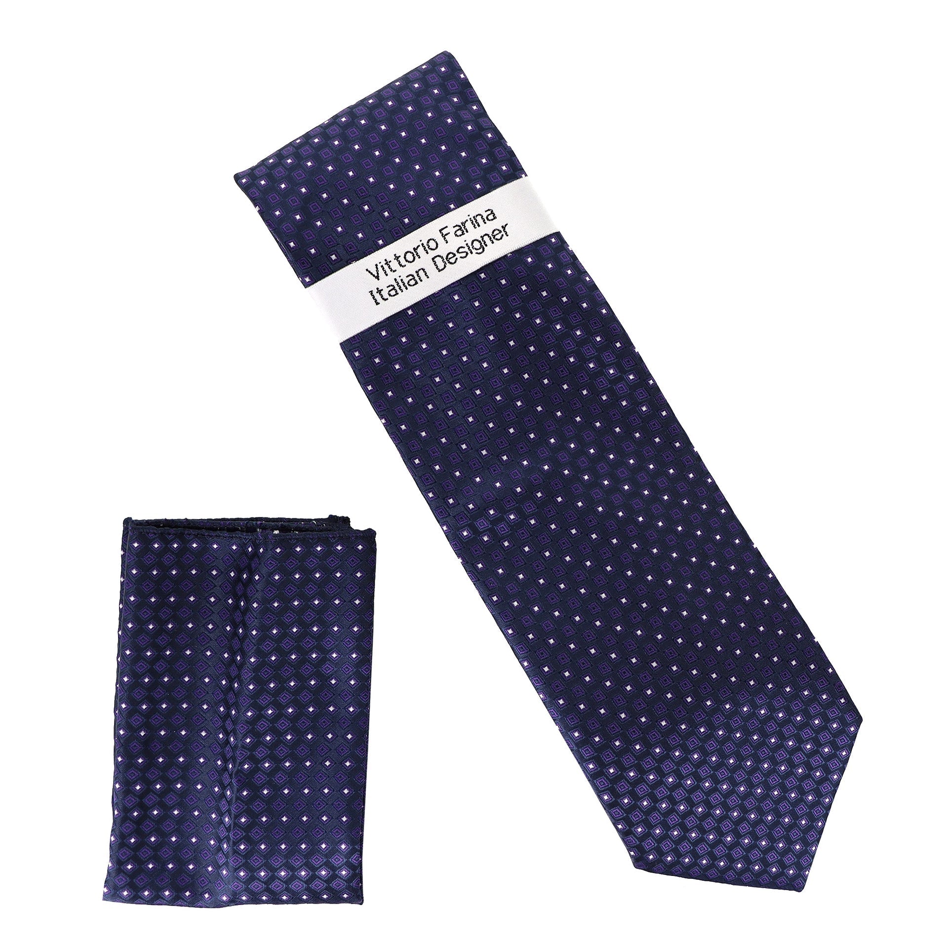 Geometric Designer Necktie & Pocket Square by Vittorio Farina (NH - D - 1256) for Independent Retail Stores by Dubal Brothers