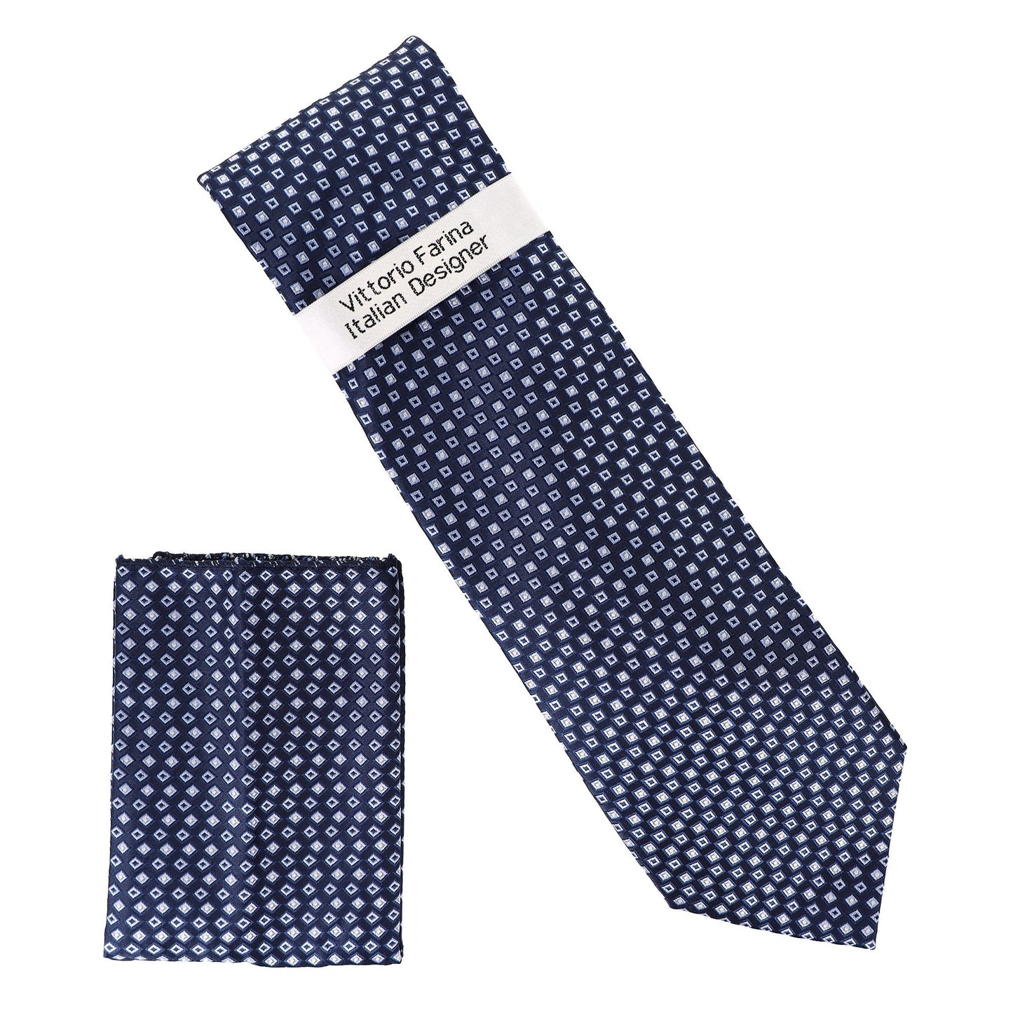 Geometric Designer Necktie & Pocket Square by Vittorio Farina (NH - D - 1256) for Independent Retail Stores by Dubal Brothers