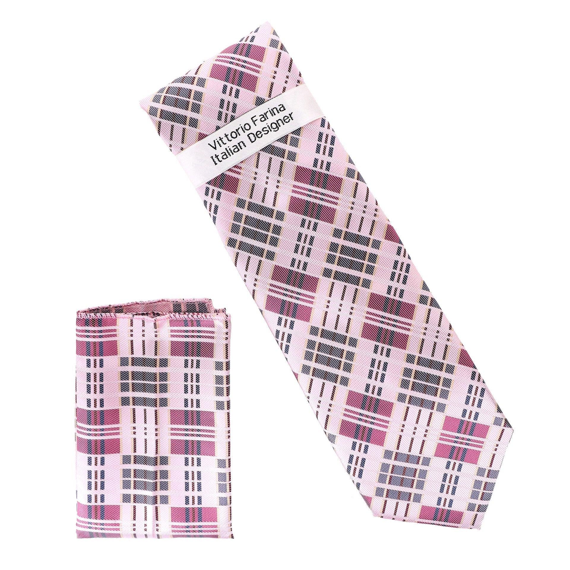Geometric Designer Necktie & Pocket Square by Vittorio Farina (NH - D - 1347) for Independent Retail Stores by Dubal Brothers