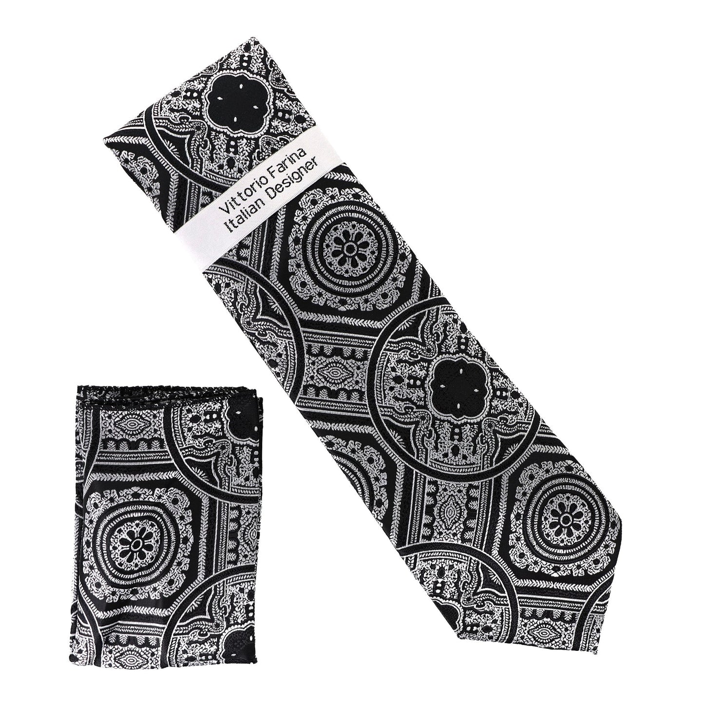 Geometric Designer Necktie & Pocket Square by Vittorio Farina (NH - D - 1349) for Independent Retail Stores by Dubal Brothers