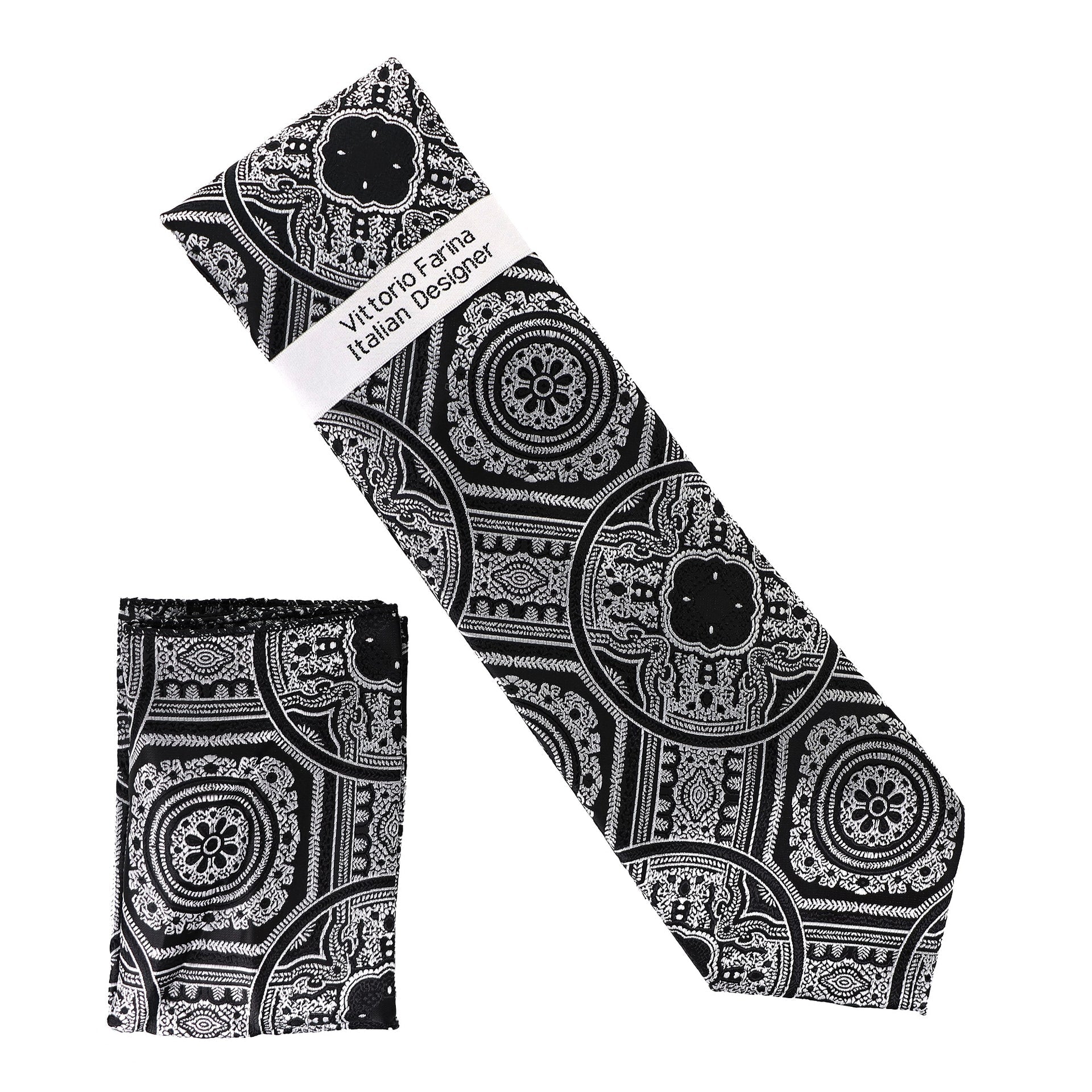 Geometric Designer Necktie & Pocket Square by Vittorio Farina (NH - D - 1349) for Independent Retail Stores by Dubal Brothers